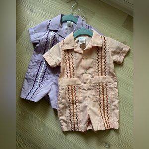 Six Honeybees boys Guayabera romper. Size 6 months